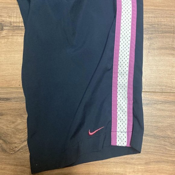 Vintage Nike Track Pants Womens Large Black Wide Leg Cropped Capri Pink Striped - Picture 2 of 4